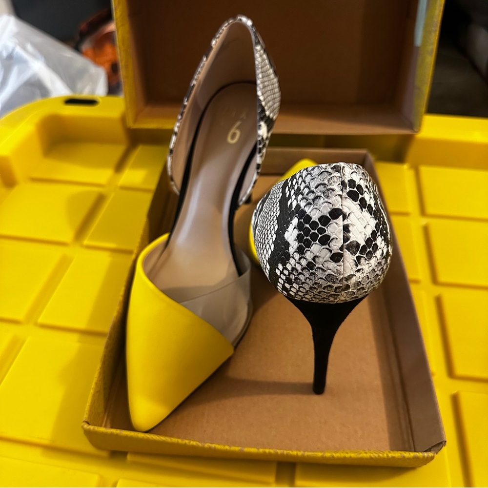 Yellow and Black Snakeskin Women's Heels
